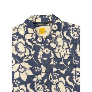 MINI BODEN Boys Blue Terry Floral Button Up Shirt Size 6-7 Y